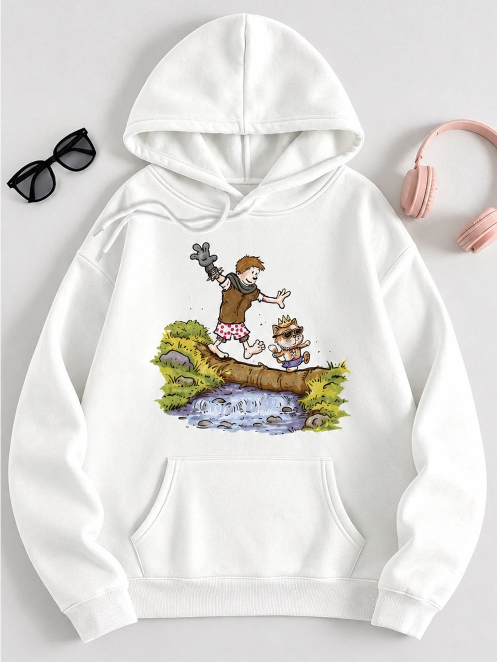Gildan Retro Cartoon Adventure Graphic Hoodie, Cute Vintage Outdoor Shirt